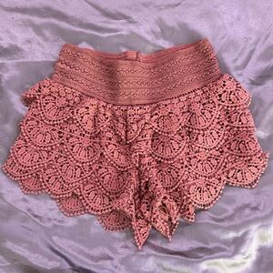 Coral lace shorts